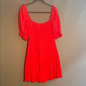 Trixxi Red Puff-Sleeve Square Neck Mini Dress